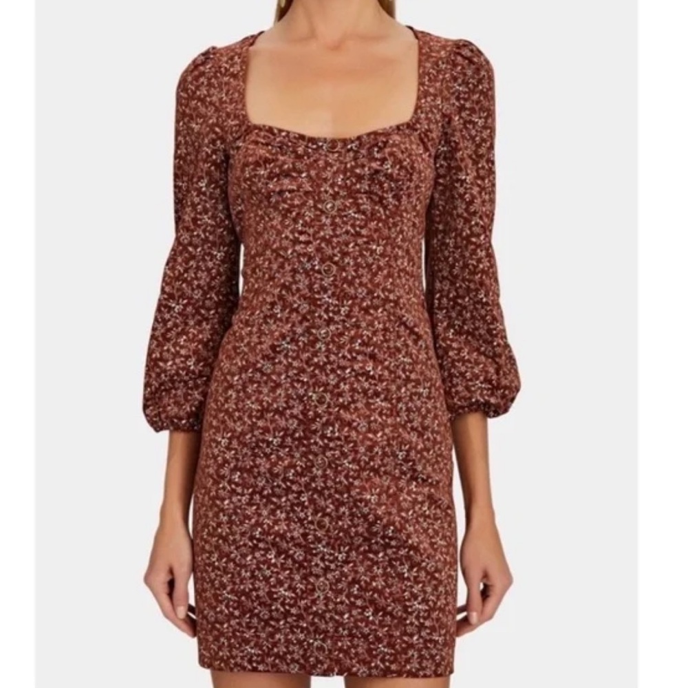 Veronica Beard Rust Floral Ranja Square-Neck Mini Dress Sz 4 NWT